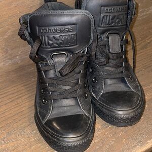 Converse Black High-Top Leather-Trim Sneakers